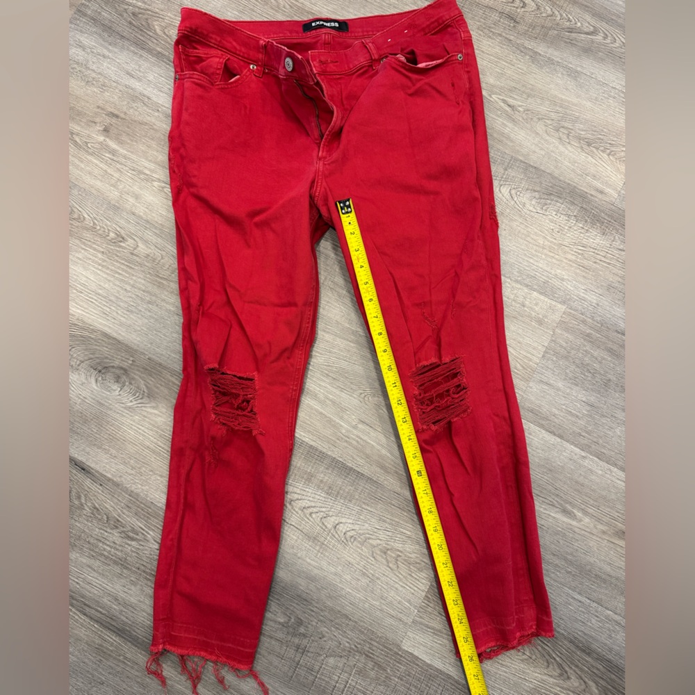 red distressed express jeans ankle legging high rise size 16R